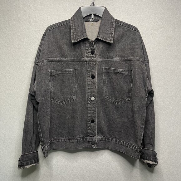 Tov Noir Jackets & Blazers - Tov Noir Womens Fringe Back Gray Denim Jacket Size 38 Button-Front